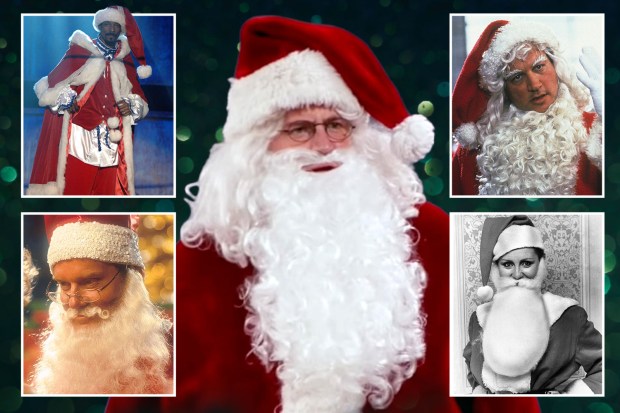 Collage of various people dressed as Santa Claus.