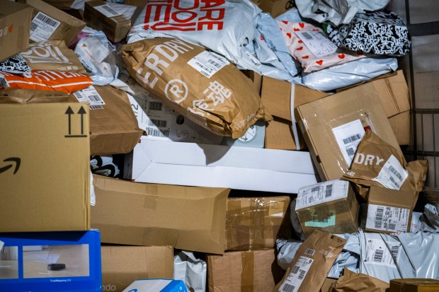 This photograph shows parcels awaiting delivery at a Collissimo platform in Le Thillay, Paris' suburb, on December 5, 2024. La Poste is on the front foot for Christmas, a key period for the French company, a veritable multinational whose core business is parcels, which generate more than half of its turnover. (Photo by Grégoire CAMPIONE / AFP) (Photo by GREGOIRE CAMPIONE/AFP via Getty Images)