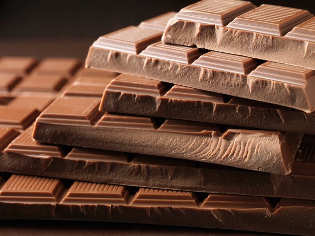 A stack of milk chocolate bars.