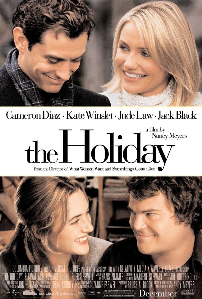 Movie poster for *The Holiday*, starring Cameron Diaz, Kate Winslet, Jude Law, and Jack Black.