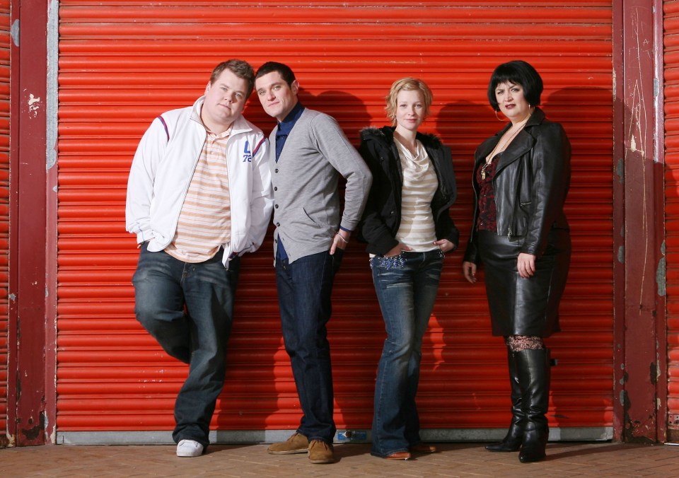 James Corden ( Smithy), Mathew Horn (Gavin) Gavin, Joanna Page (Stacey) and Ruth Jones (Nessa) in first series, 2007