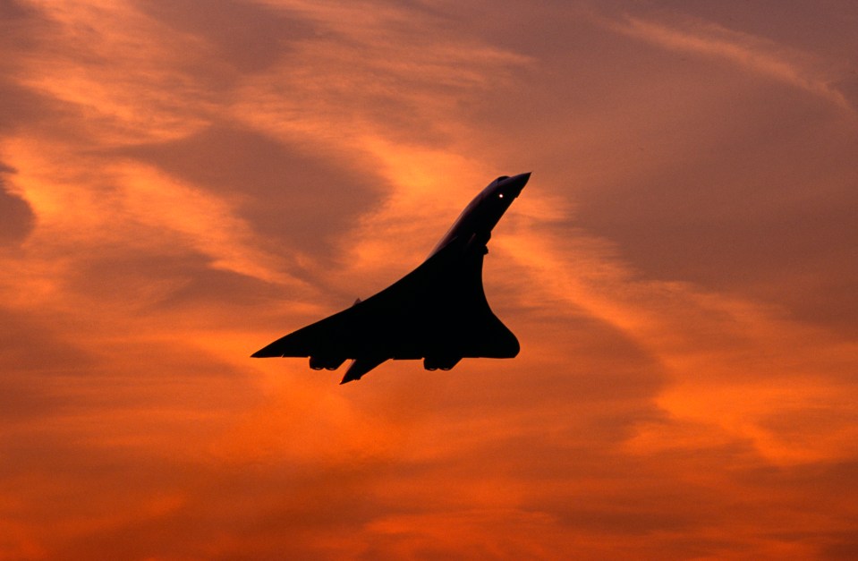 British Airways Concorde supersonic jet in flight at an airshow.