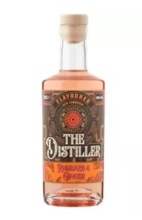 Bottle of The Distiller rhubarb and ginger flavoured gin liqueur.