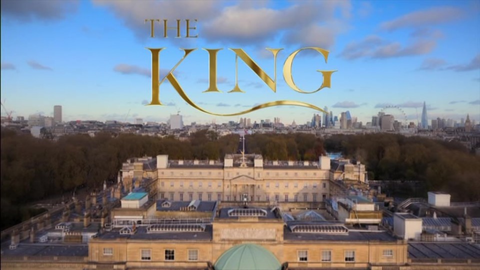 The King title card over Buckingham Palace and the London skyline.