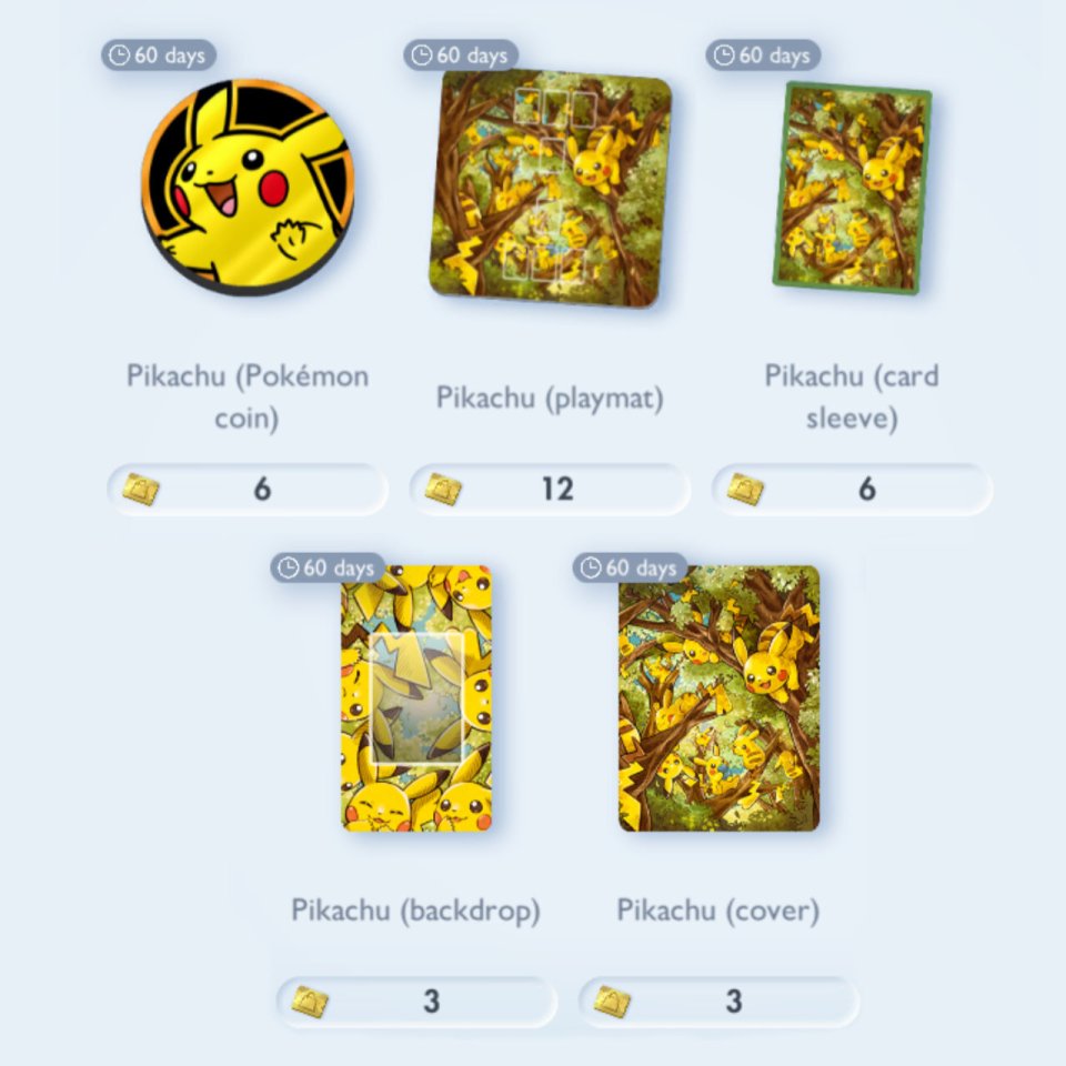 Pikachu Pokémon coin, playmat, card sleeve, backdrop, and cover.