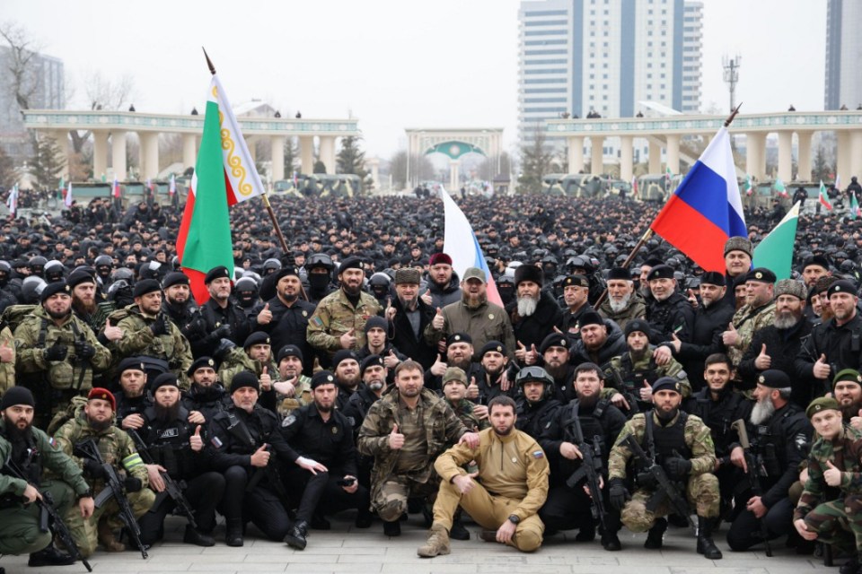 Head of Chechnya Ramzan Kadyrov stood alongside his family and loyal supporters