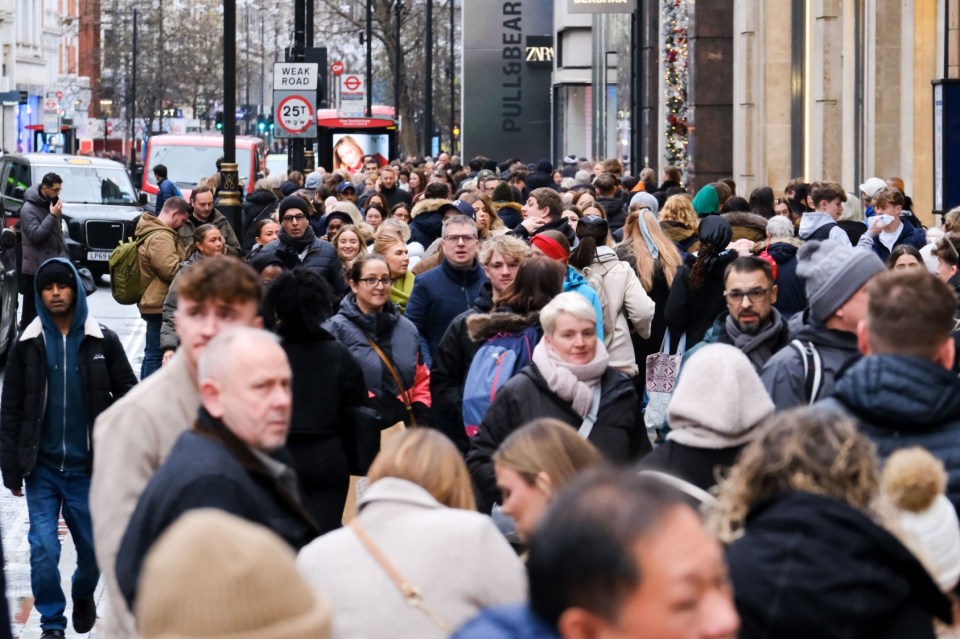 Christmas shoppers in the West End of London on the last Saturday before Christmas