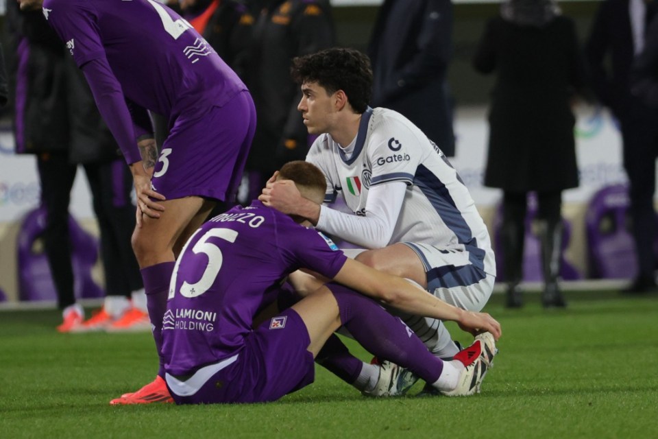 Pietro Comuzzo was consoled by Inter star Alessandro Bastoni as Bove was being stretchered off