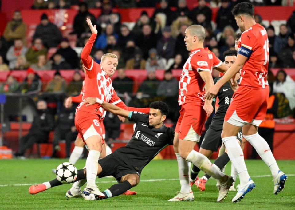 The penalty was awarded after Van de Beek stepped on Luis Diaz's foot