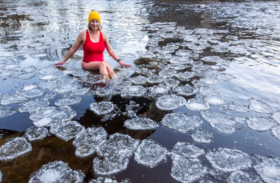 Cold water swimmer Jenny Favell in the River Braan at The Hermitage in Perthshire yesterday