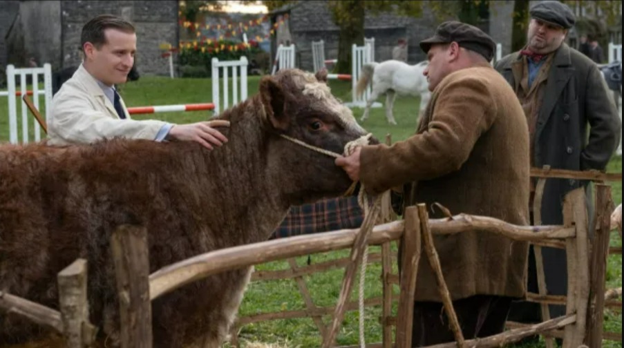 Actor Nicholas Ralph, pictured on the left, recalled the incident while shooting a scene with the bull