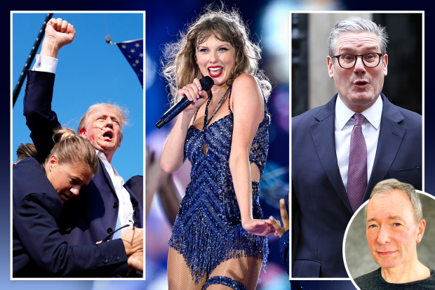 Collage of Donald Trump, Taylor Swift, and Mark Kelly.