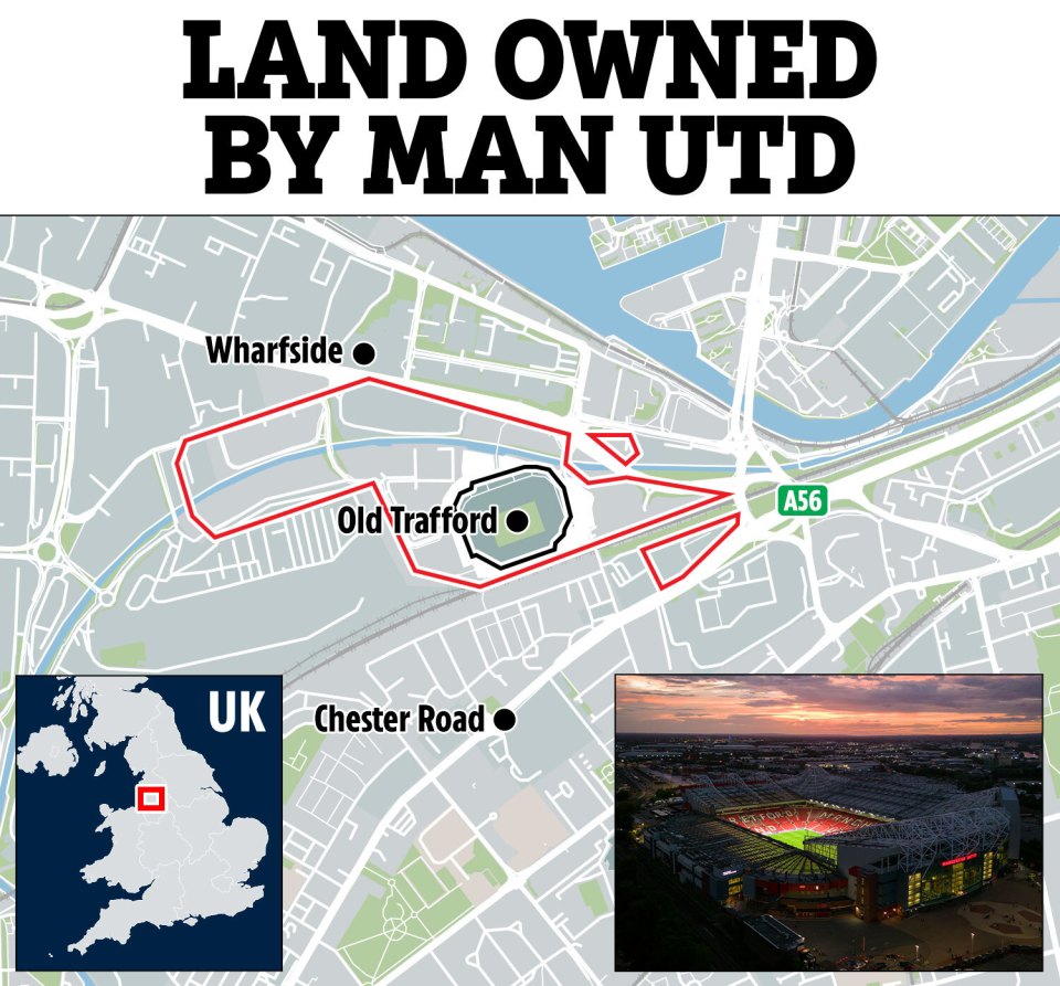 Map of land owned by Manchester United, including Old Trafford.