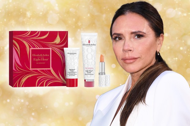 Victoria Beckham with Elizabeth Arden Eight Hour Cream gift set.