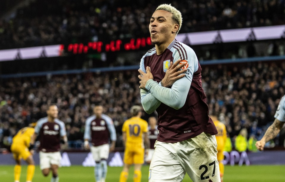 Aston Villa players celebrating a goal.