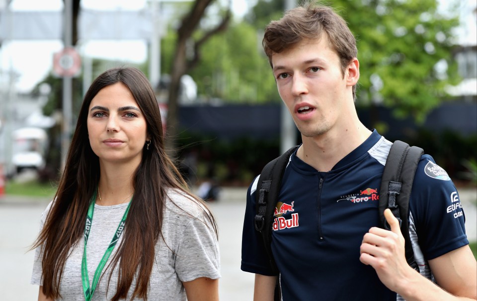 Kelly previously dated ex-F1 driver Daniil Kvyat, right, and the pair have a daughter together