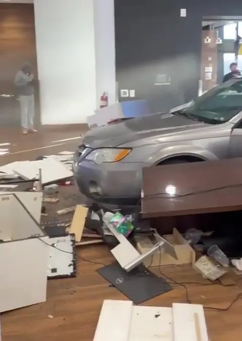 Footage showed the complete destruction at the car dealership