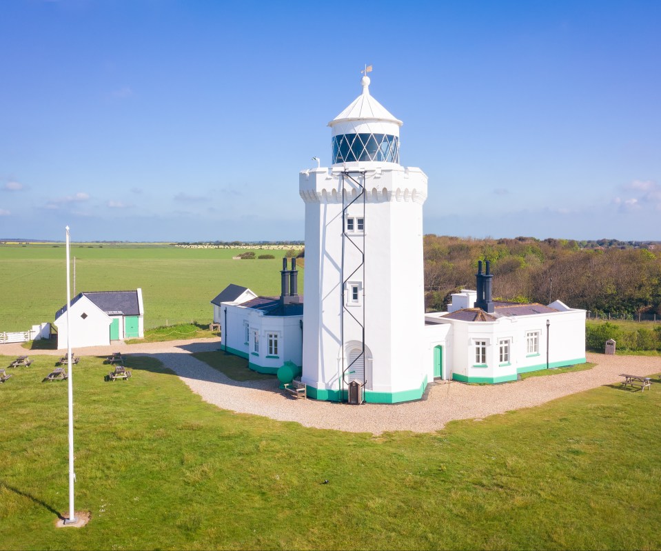 Aerial view of South Foreland Lighthouse at the White Cliffs of Dover.