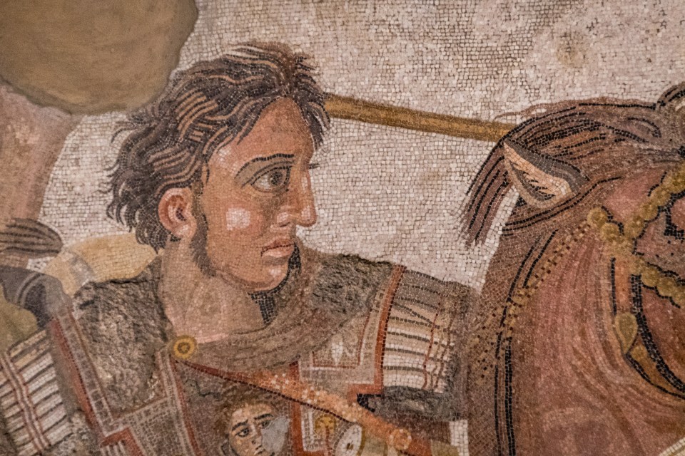 Detail of the Alexander Mosaic, showing a warrior on horseback.