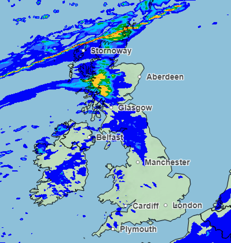 The rainfall map for 6pm on Sunday