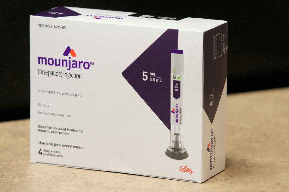 Mounjaro (tirzepatide) injection box with four 5 mg/0.5 mL prefilled pens.