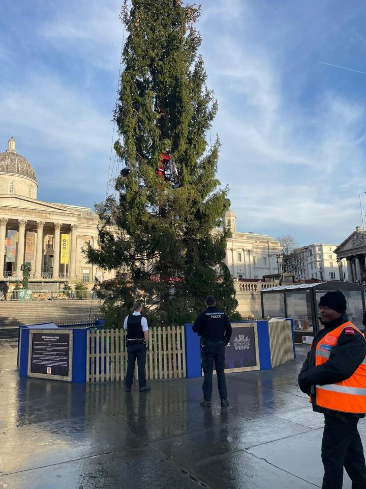 Two Metropolitan Police officers could be seen urging the man to get down