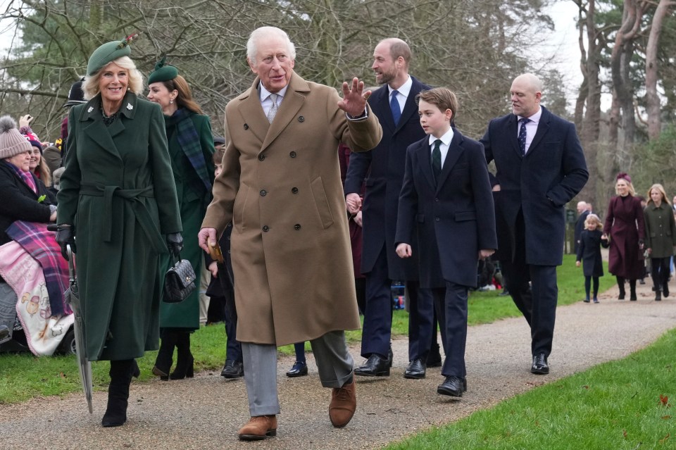 King Charles III waves to the crowd at a Christmas service.