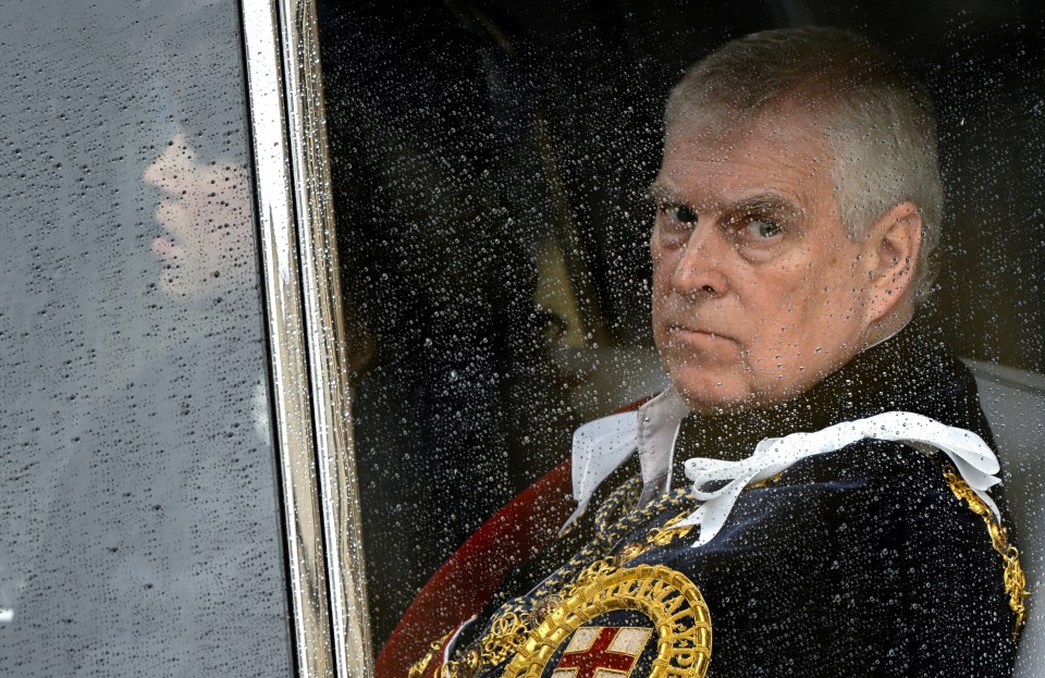 Prince Andrew leaving Westminster Abbey after King Charles' coronation.