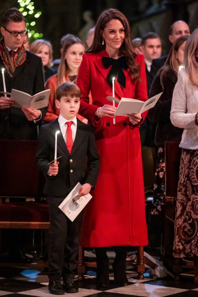 Prince Louis and Kate, Princess of Wales, at a Christmas carol service.