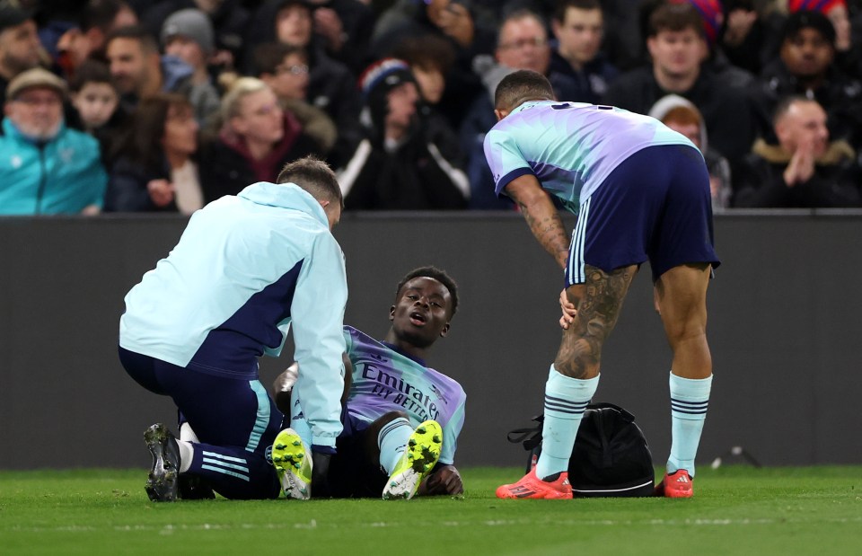 Bukayo Saka was forced off injured during Arsenal's game at Crystal Palace