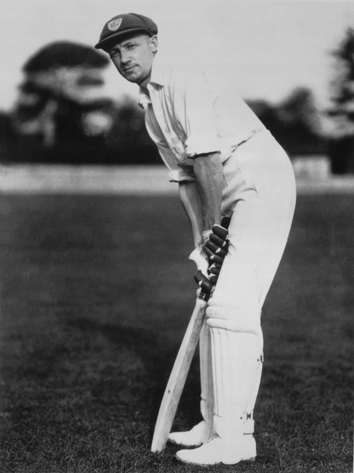 Sir Don Bradman, captain of the Australian test team, ready to bat.