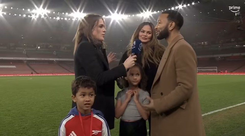 Chrissy Teigen and husband John Legend with their kids at Arsenal