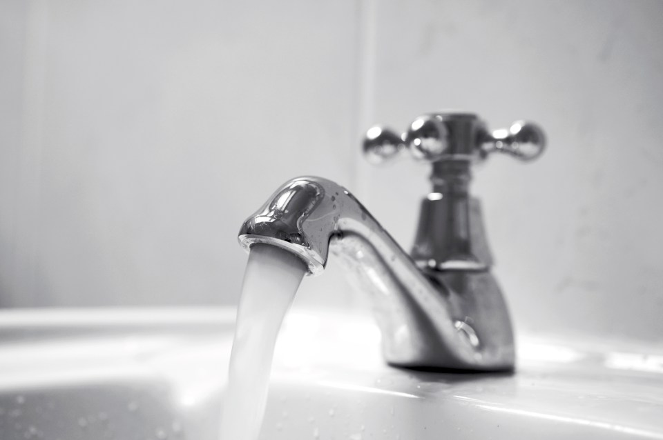 Water running from a chrome tap.