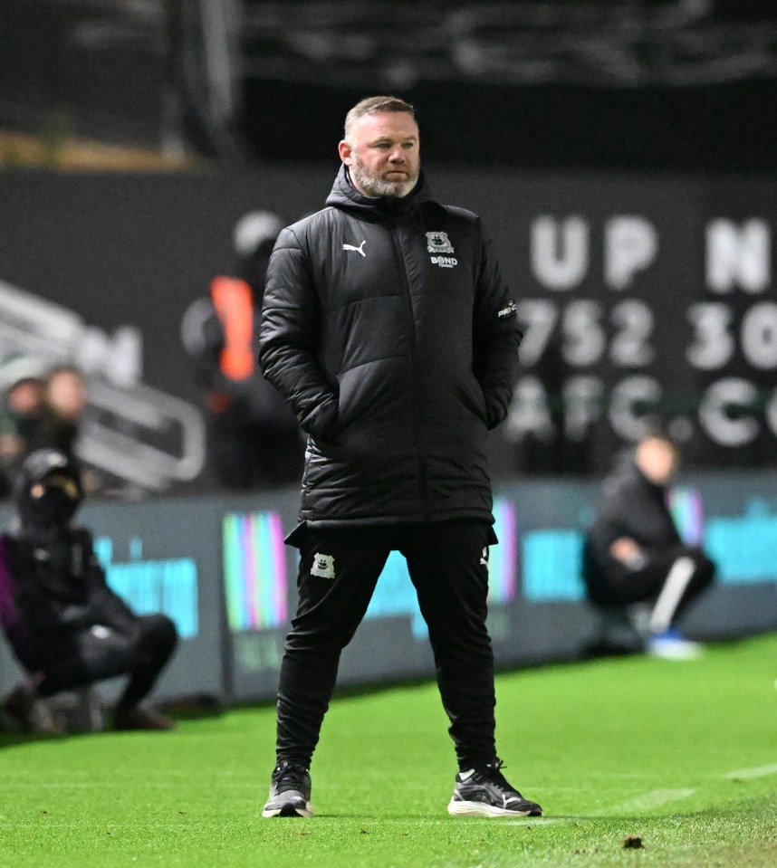 Wayne Rooney, Plymouth Argyle manager, at a soccer match.