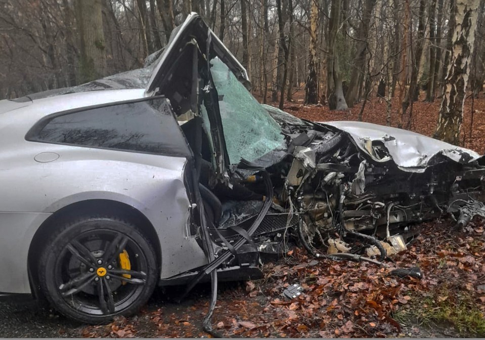 His £260,000 Ferrari was left wrecked after colliding with a tree