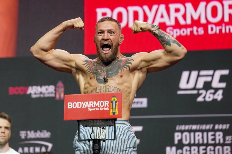 Conor McGregor at a UFC 264 weigh-in.