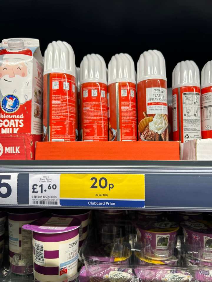 Dairy spray cream is scanning for as little as 20p at Tesco