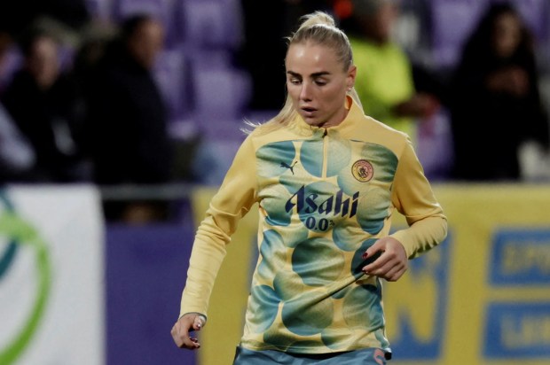 Alex Greenwood of Manchester City warming up before a Women's Champions League match.