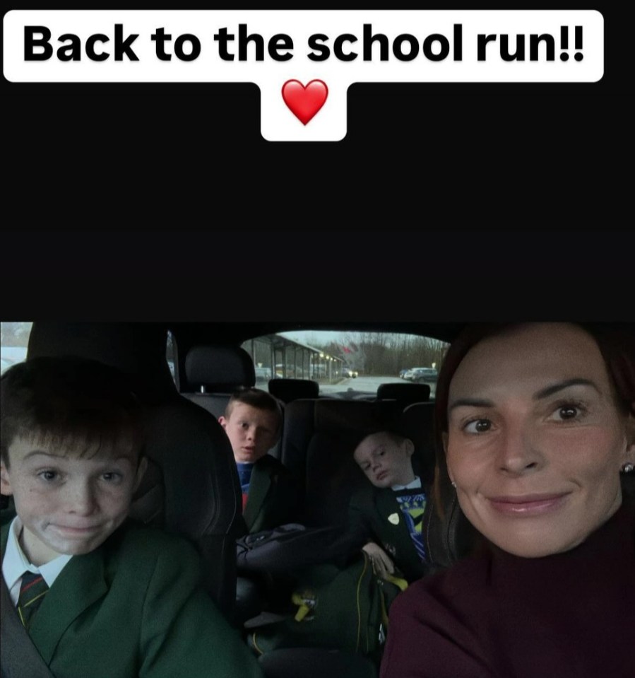 Coleen took a selfie of her and the boys on the school run