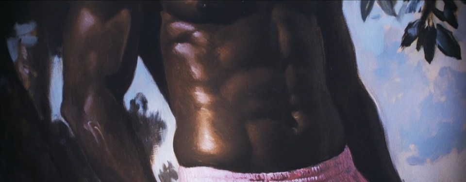 Close-up painting of a muscular torso.