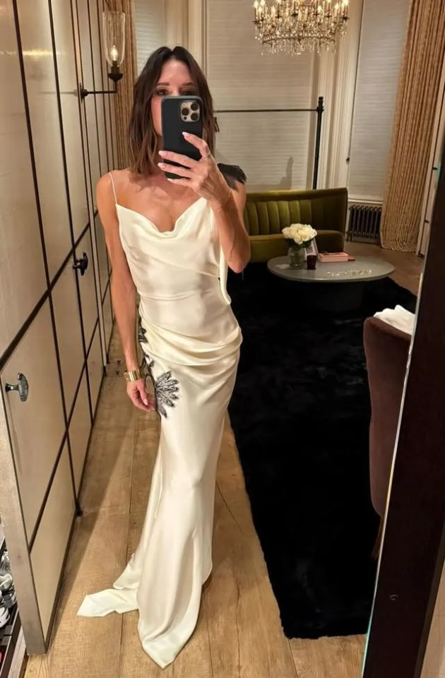 Victoria Beckham modelled a gown from her own range