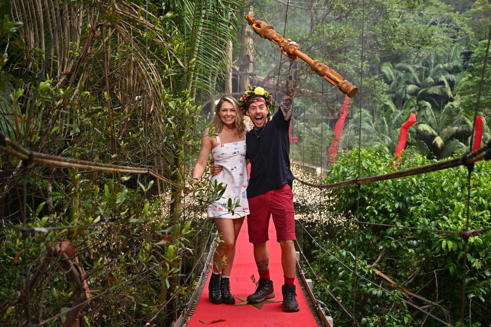 The star was met by his wife on the famous bridge after being crowned