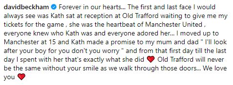 David Beckham posted an emotional farewell to Kath on social media