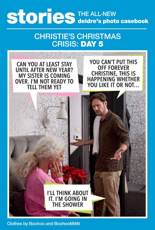 Deidre's Photo Casebook: Christie's Christmas Crisis, Day 5.  A couple argues about a family visit.