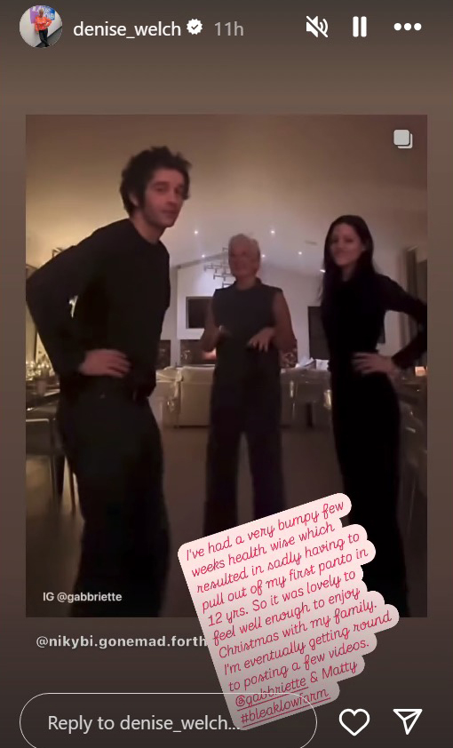 Denise Welch, her son Matty Healy, and his fiancée dancing in a video post.