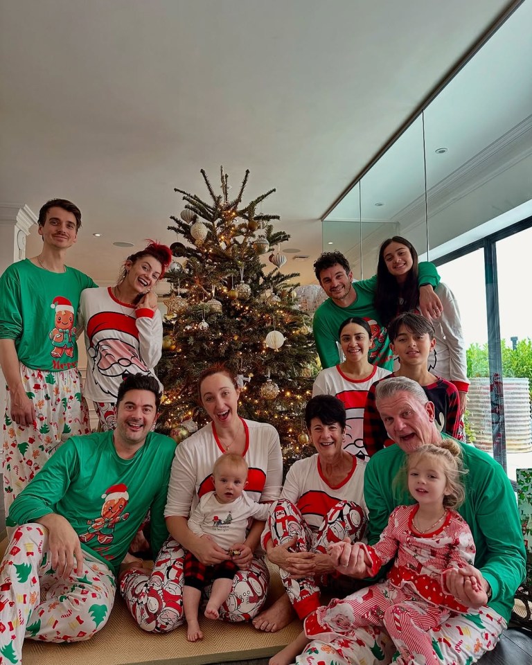 Dianne Buswell with her family on Christmas Day in matching pajamas.