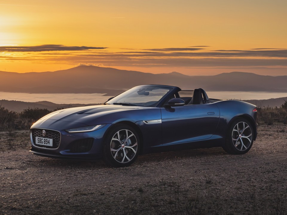 Jaguar F-TYPE P300 Convertible at sunset.