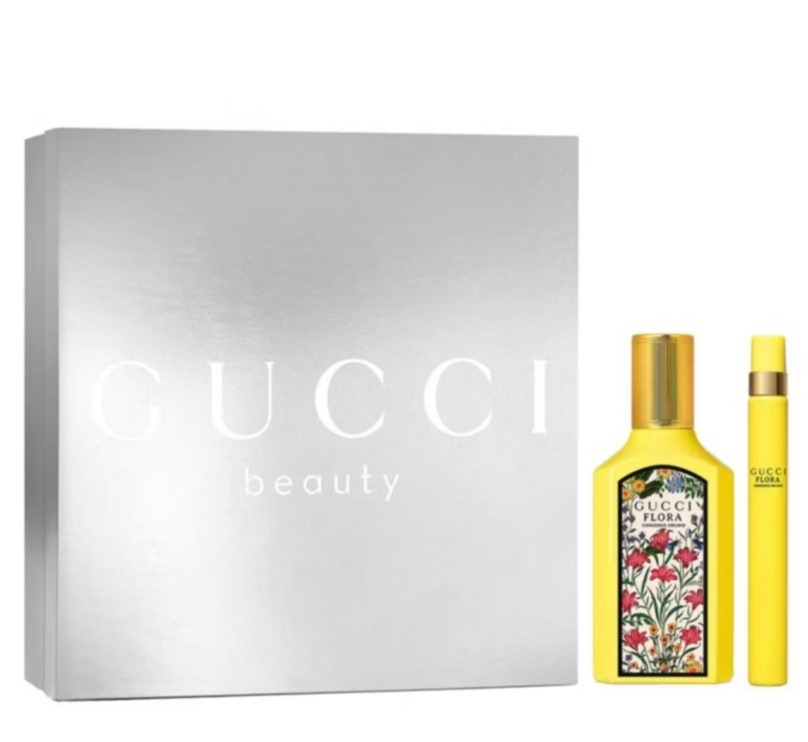 Gucci Flora Gorgeous Gardenia perfume gift set.