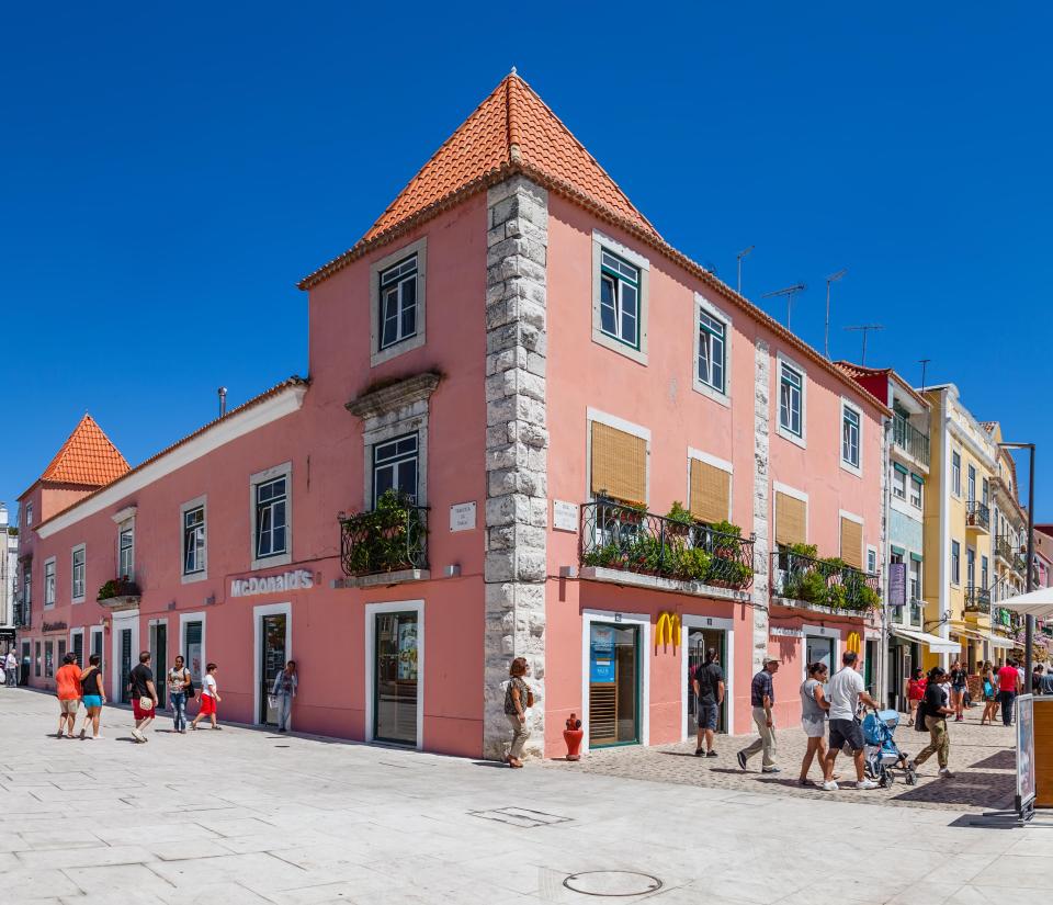 The McDonald's in Belem is a pretty pastel pink