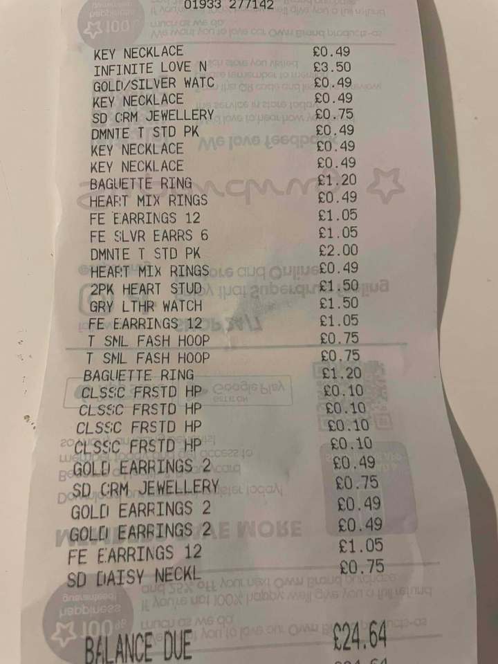 Superdrug receipt showing jewelry purchases.